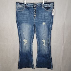 Kancan Signature Mid-rise Flare Jeans Medium Wash Blue Denim Button Fly 36X30